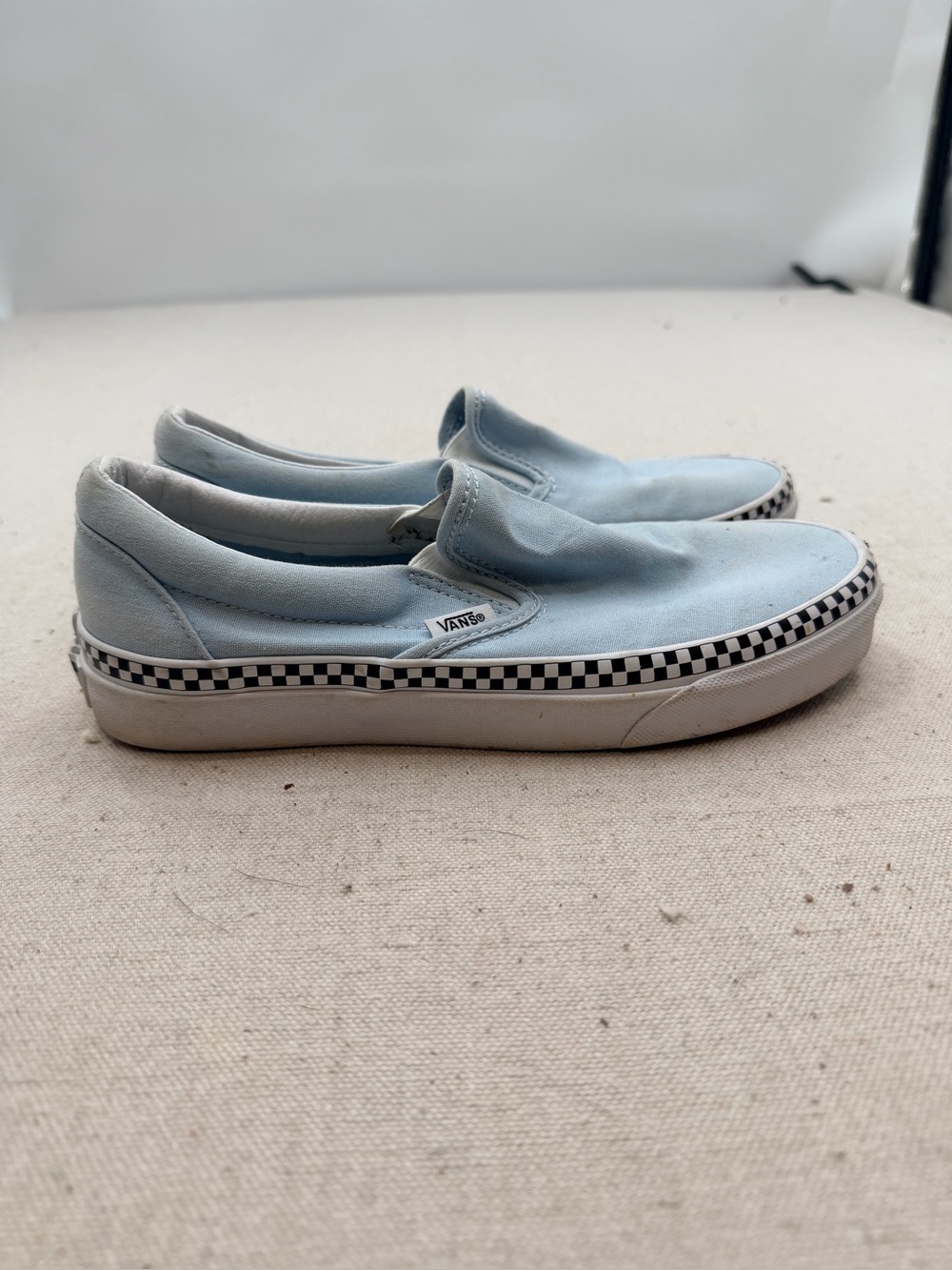 Vans light blue slip ons checkerboard detail